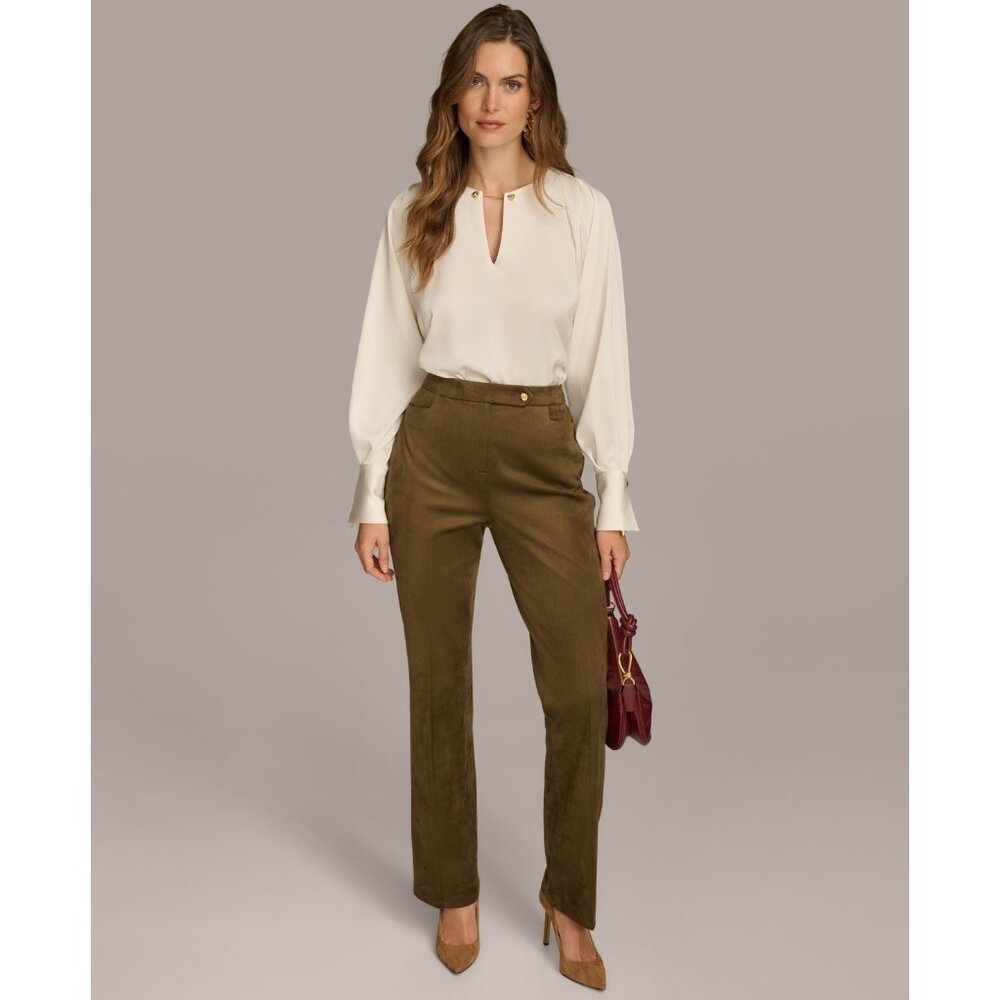 Donna Karan New York Straight-Leg Faux-Suede Pants Size 4 Brown MSRP $119 - Picture 6 of 6